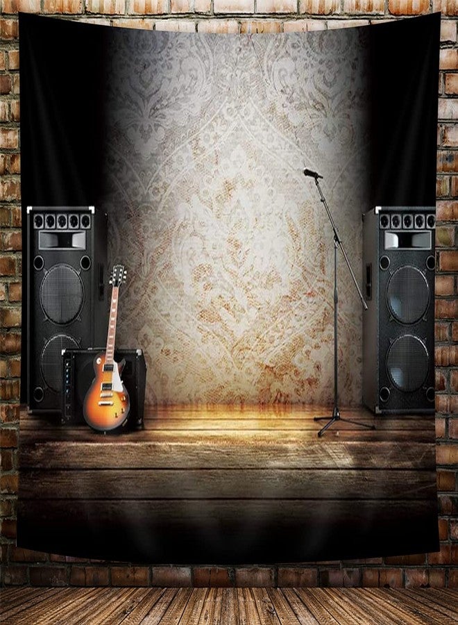 NYMB Music Tapestry Wall Hanging, Vintage Guitar on Wood Stage Wall Tapestry Art for Home Decorations Dorm Decor Living Room Bedroom Bedspread, (80X60in) - Image 1